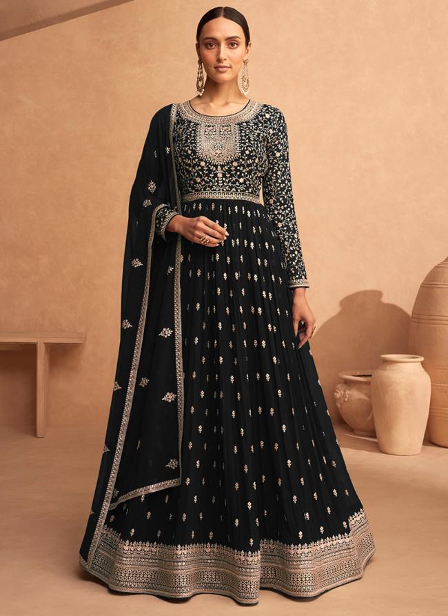 Georgette Black Wedding Wear Embroidery Work Anarkali Suit